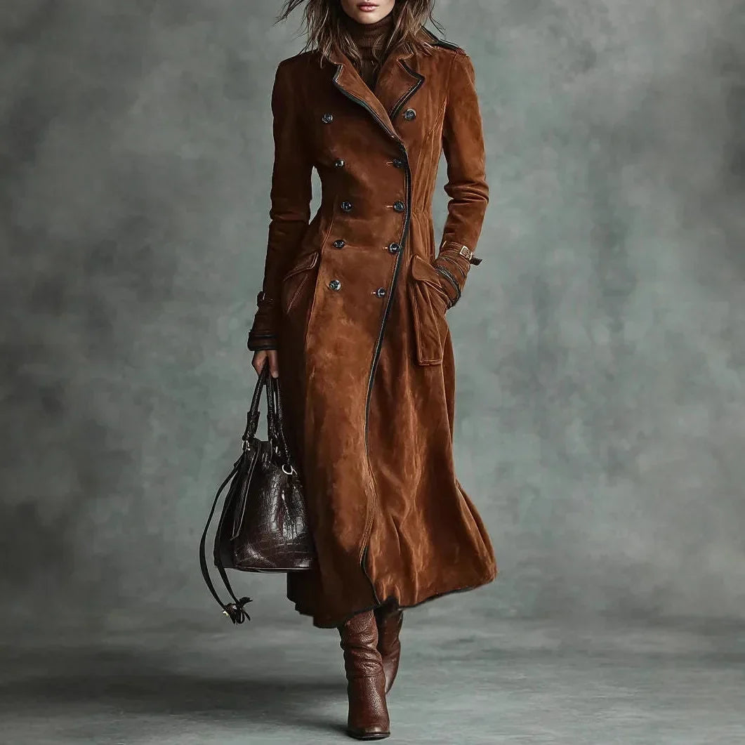 Georgina | Manteau long effet daim avec ceinture