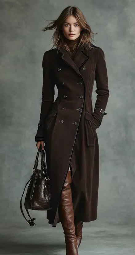 Georgina | Manteau long effet daim avec ceinture