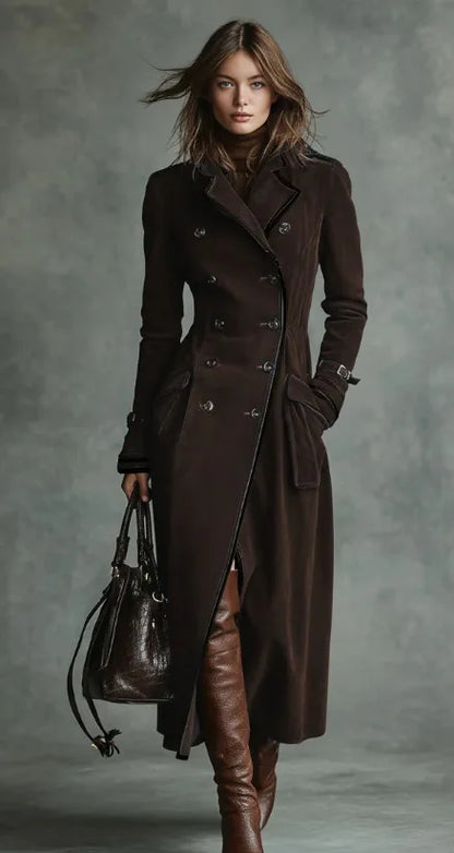 Georgina | Manteau long effet daim avec ceinture