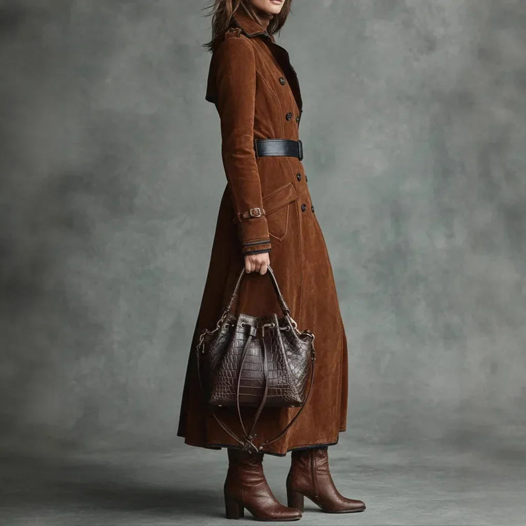 Georgina | Manteau long effet daim avec ceinture