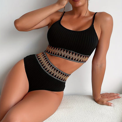 Bikini à Côtes - Haut et Slip Taille Haute