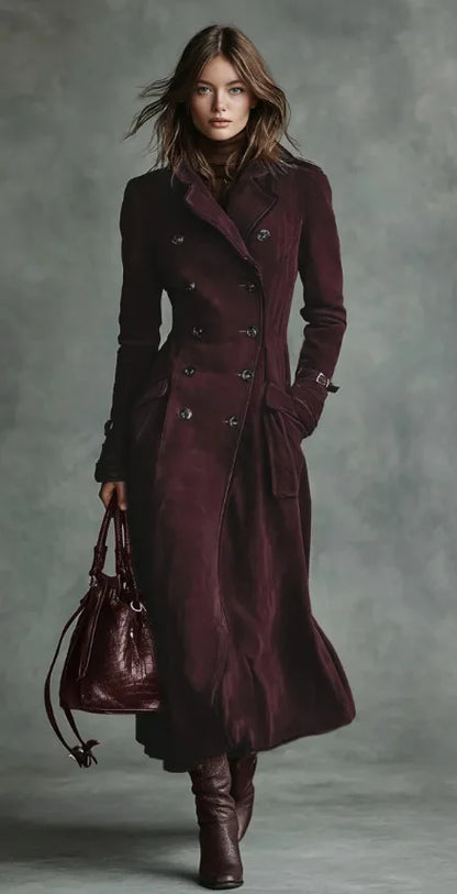 Georgina | Manteau long effet daim avec ceinture