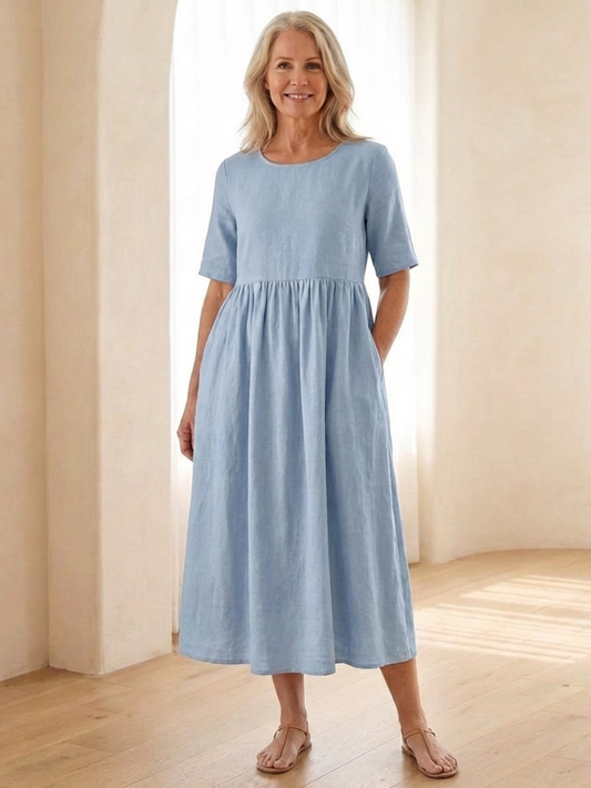Manon – Robe midi fluide à taille froncée