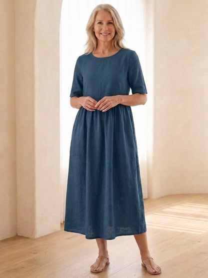 Manon – Robe midi fluide à taille froncée