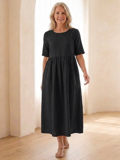 Manon – Robe midi fluide à taille froncée