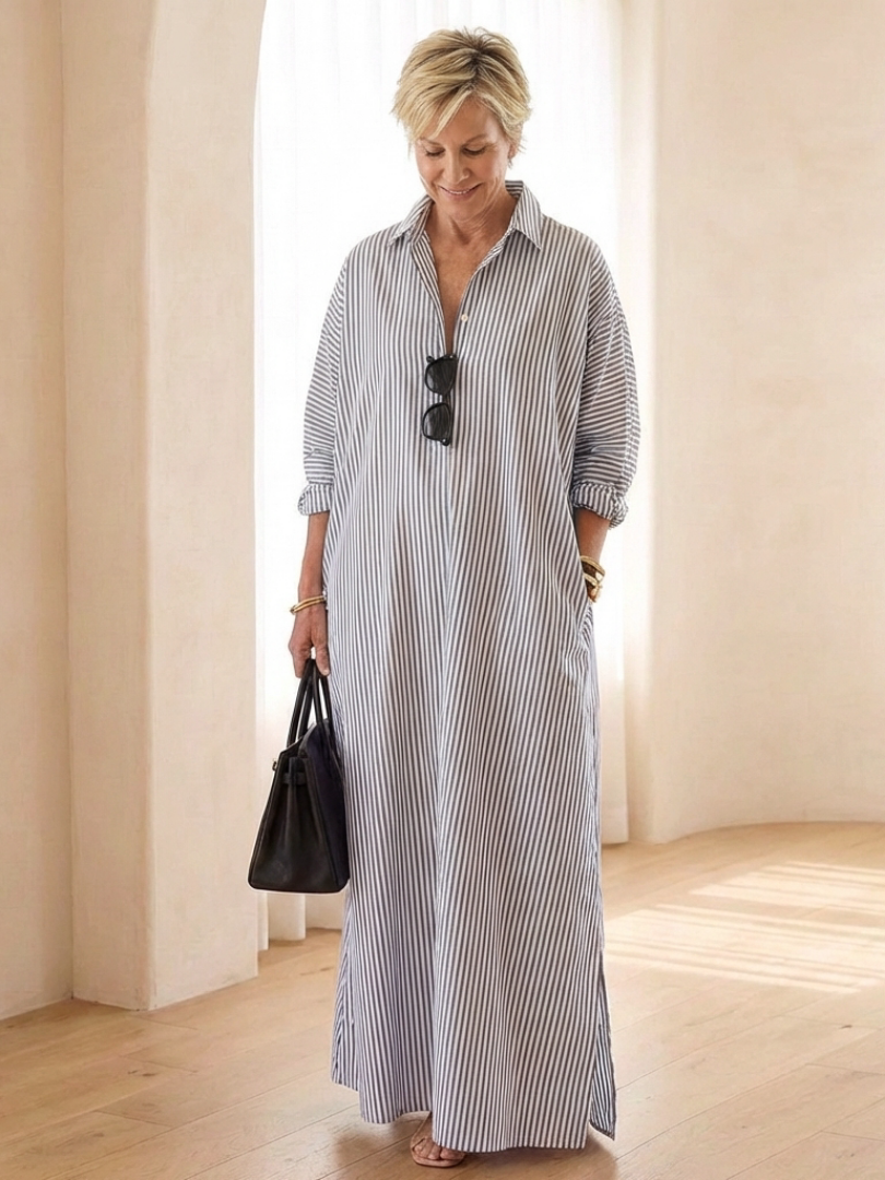 Soline – Robe chemise longue à rayures