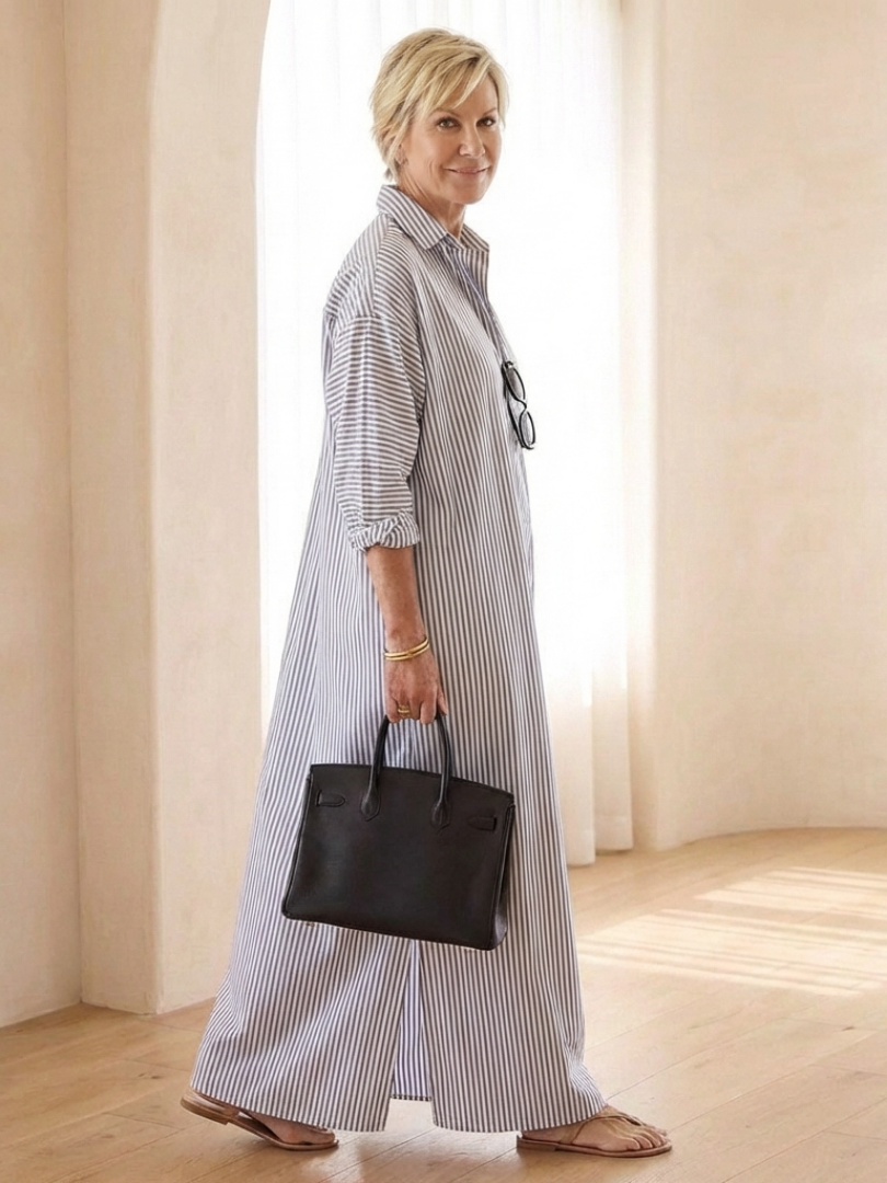 Soline – Robe chemise longue à rayures