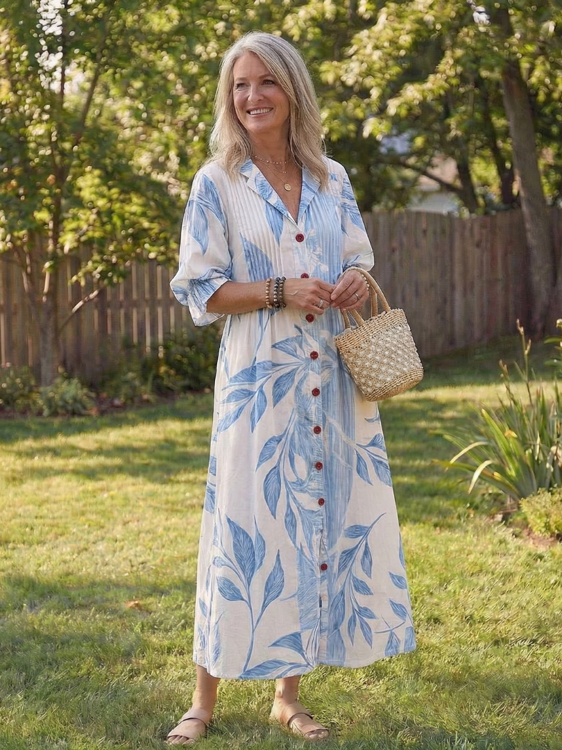 Virelle – Robe longue fluide imprimé botanique