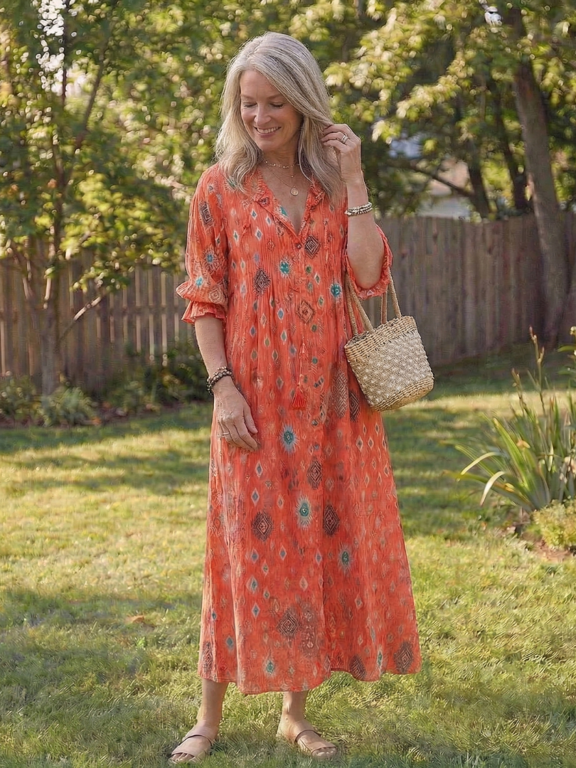 Virelle – Robe longue fluide imprimé botanique