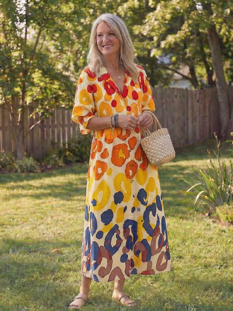 Virelle – Robe longue fluide imprimé botanique