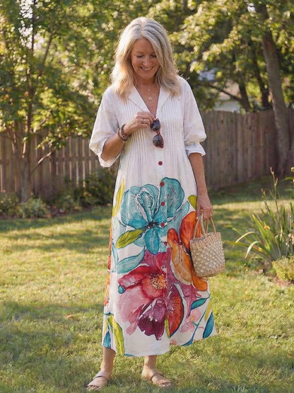 Virelle – Robe longue fluide imprimé botanique