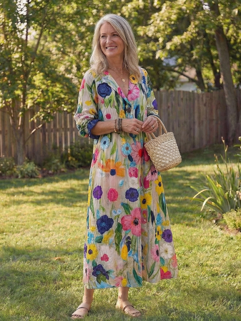 Virelle – Robe longue fluide imprimé botanique