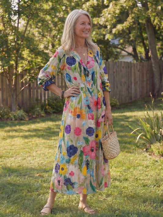 Virelle – Robe longue fluide imprimé botanique