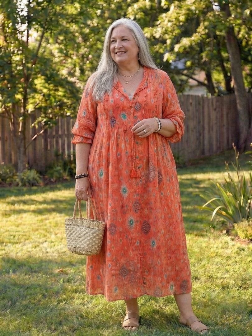 Virelle – Robe longue fluide imprimé botanique