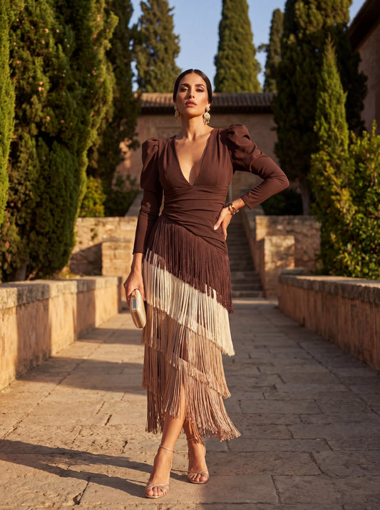 Robe Évasée en Franges Élégantes