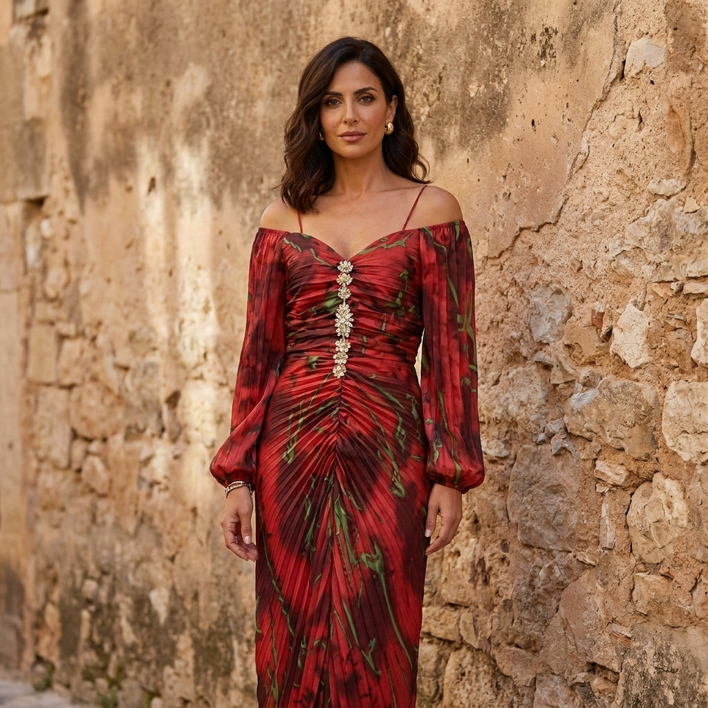 Gregoria™ | Long Floral Robe with Deep V-Neck