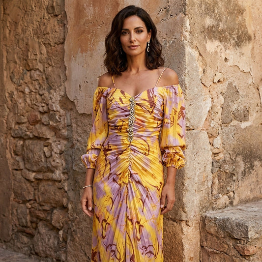 Gregoria™ | Long Floral Robe with Deep V-Neck