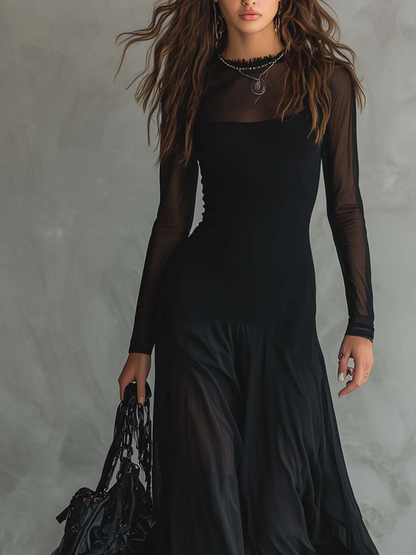 "Neroa | Robe Maxi Fluide en Tulle Noir" can be rewritten as "Neroa | Élégante Robe Maxi en Tulle Noir".