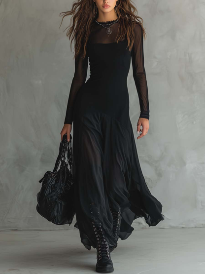 "Neroa | Robe Maxi Fluide en Tulle Noir" can be rewritten as "Neroa | Élégante Robe Maxi en Tulle Noir".