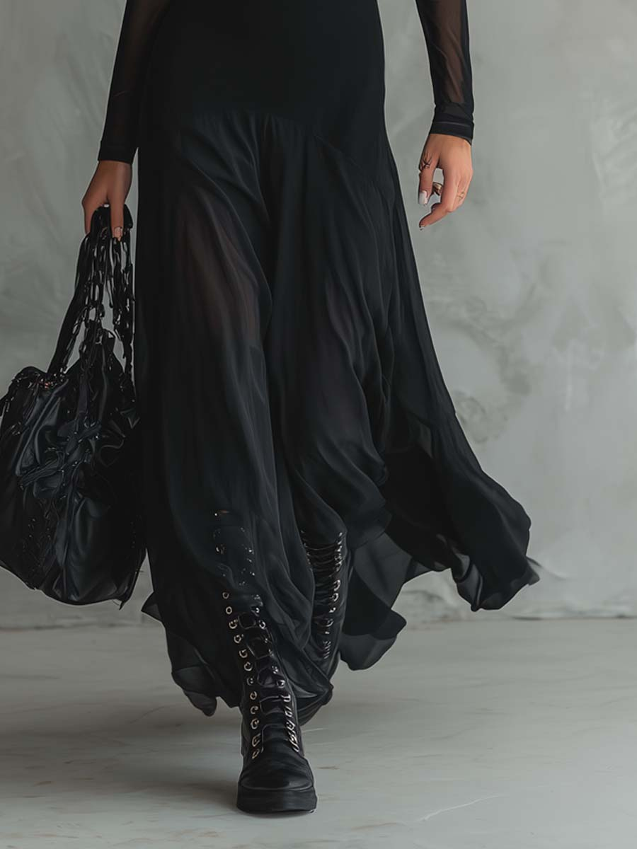 "Neroa | Robe Maxi Fluide en Tulle Noir" can be rewritten as "Neroa | Élégante Robe Maxi en Tulle Noir".