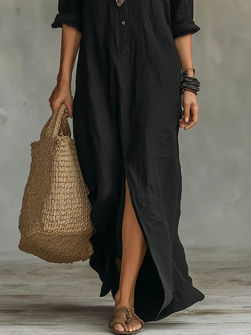 Céline Robe Maxi Noire Ample avec Boutons