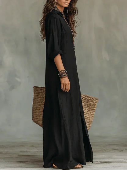 Céline Robe Maxi Noire Ample avec Boutons
