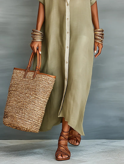 Robe Maxi Olive avec Lignes Minimalistes Megan