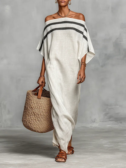 Naiara Maxi Robe à Épaules Dégagées et Manches Batwing
