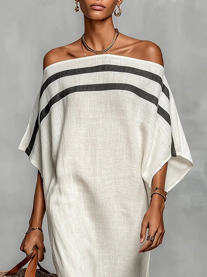 Naiara Maxi Robe à Épaules Dégagées et Manches Batwing