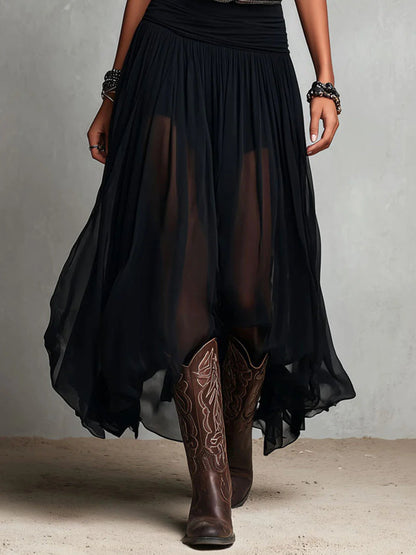 Robe Maxi Noire Top Brassière Sans Manches et Jupe en Tulle (avec ceinture)