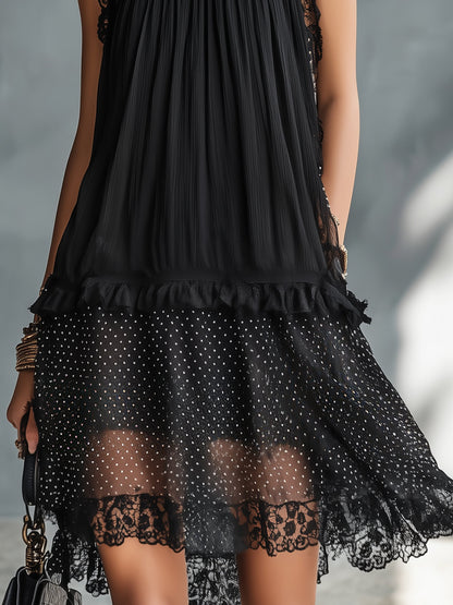 Pauline | Robe Mini Transparente à Pois, Volants et Bordure en Dentelle Noire