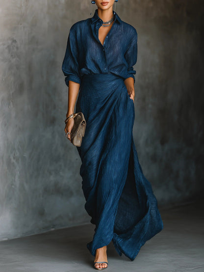 Céleste | Ensemble Chic de Chemise et Jupe Longue