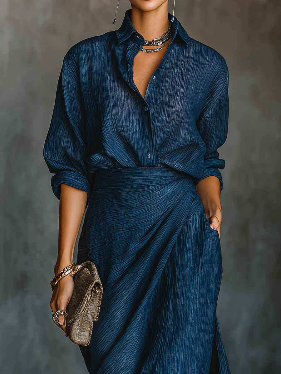 Céleste | Ensemble Chic de Chemise et Jupe Longue