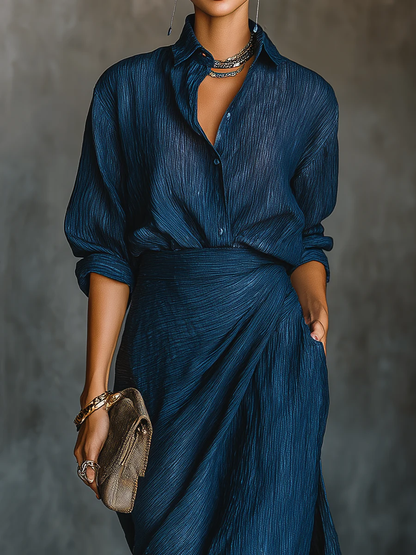 Céleste | Ensemble Chic de Chemise et Jupe Longue