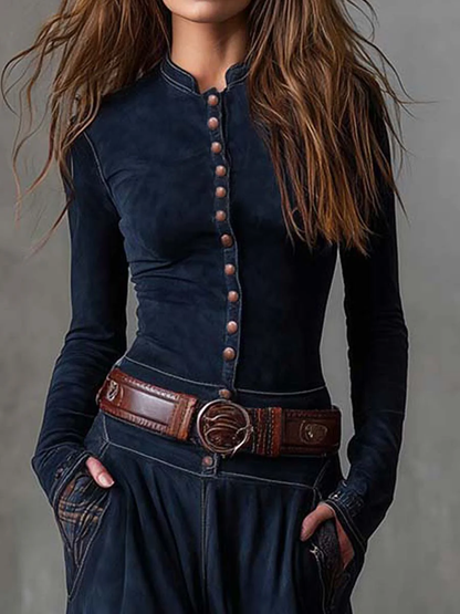 Élise | Robe longue en daim avec ceinture