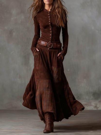 Élise | Robe longue en daim avec ceinture