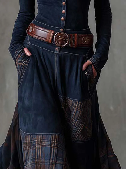 Élise | Robe longue en daim avec ceinture