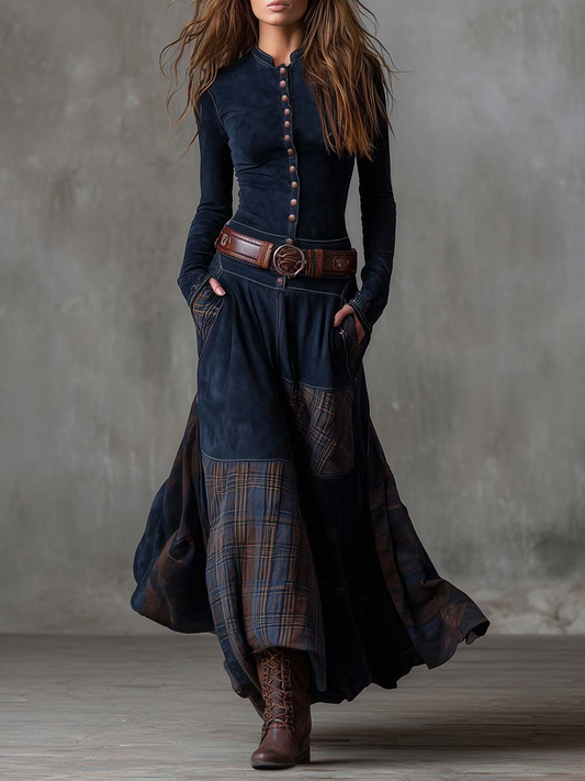 Élise | Robe longue en daim avec ceinture