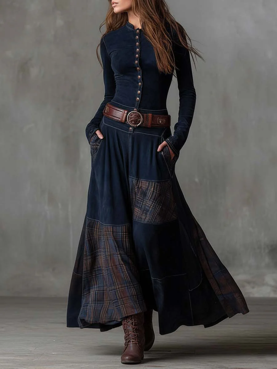 Élise | Robe longue en daim avec ceinture