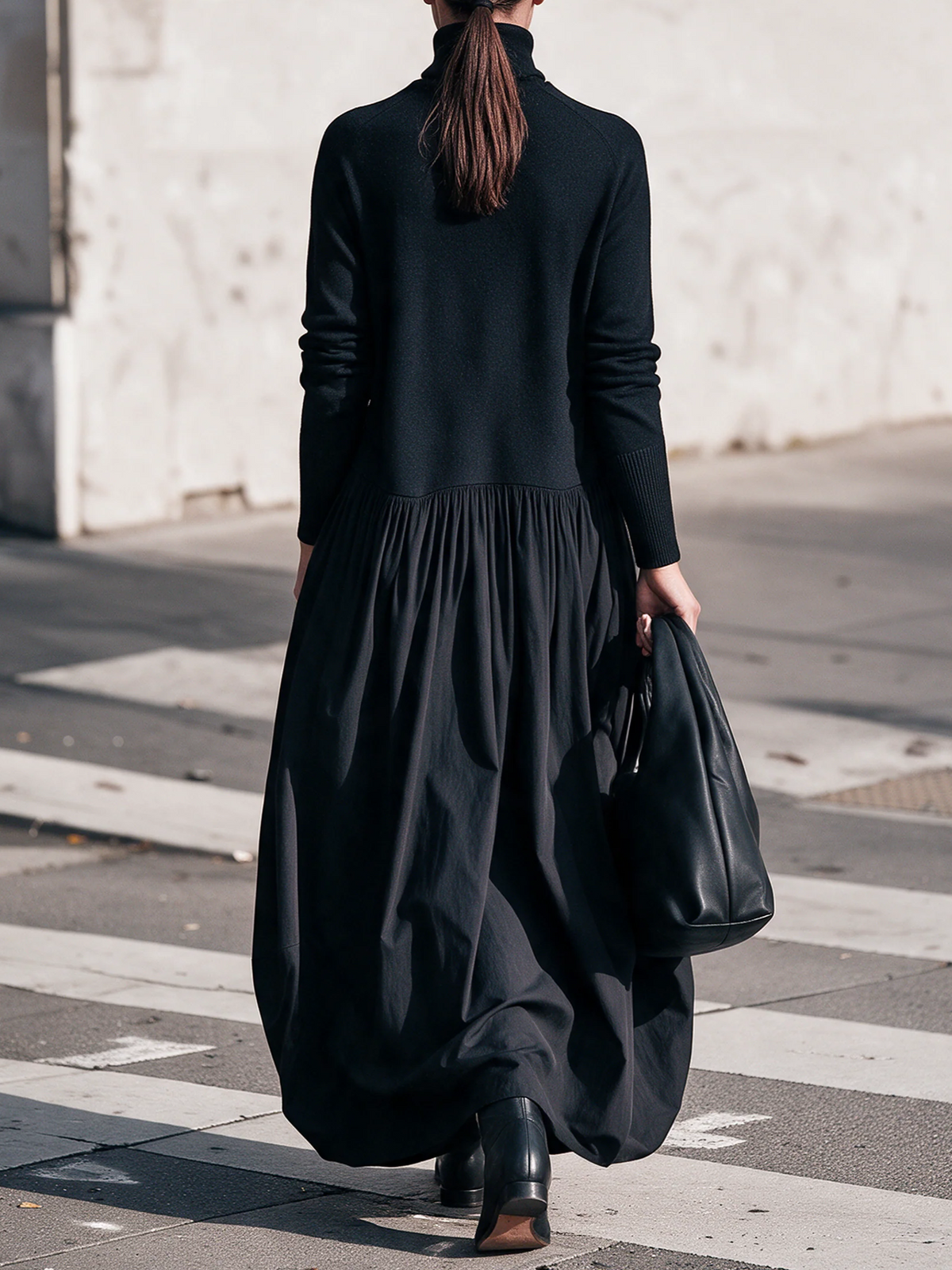 Robe maxi oversize à col montant avec poches
