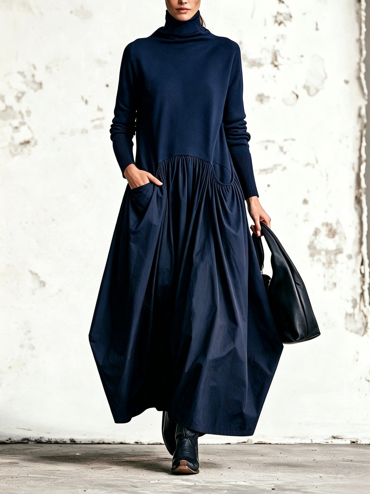 Robe maxi oversize à col montant avec poches