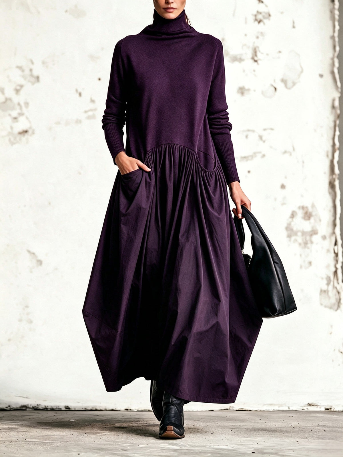 Robe maxi oversize à col montant avec poches