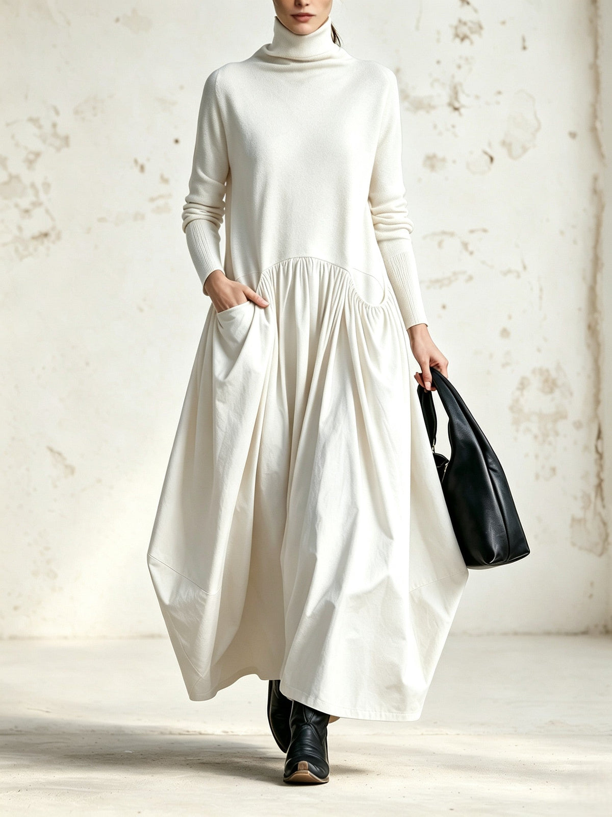 Robe maxi oversize à col montant avec poches