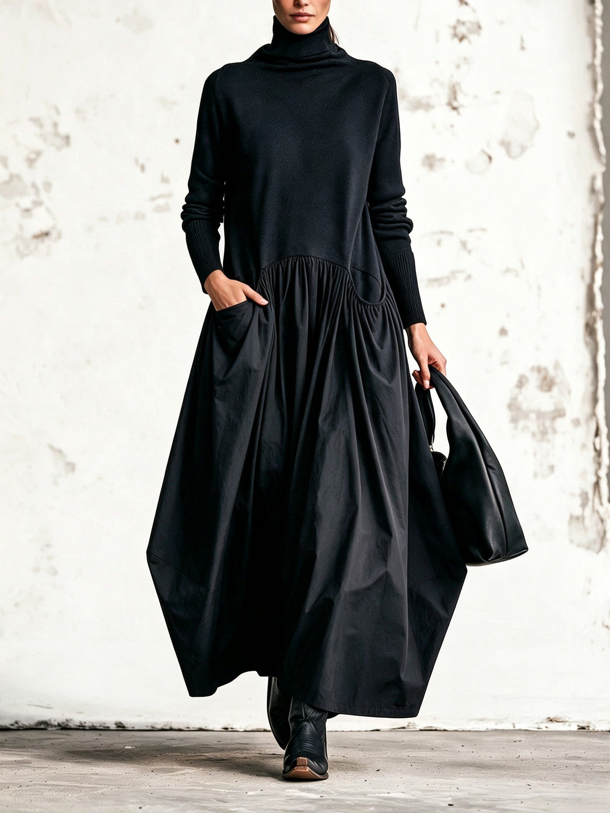 Robe maxi oversize à col montant avec poches