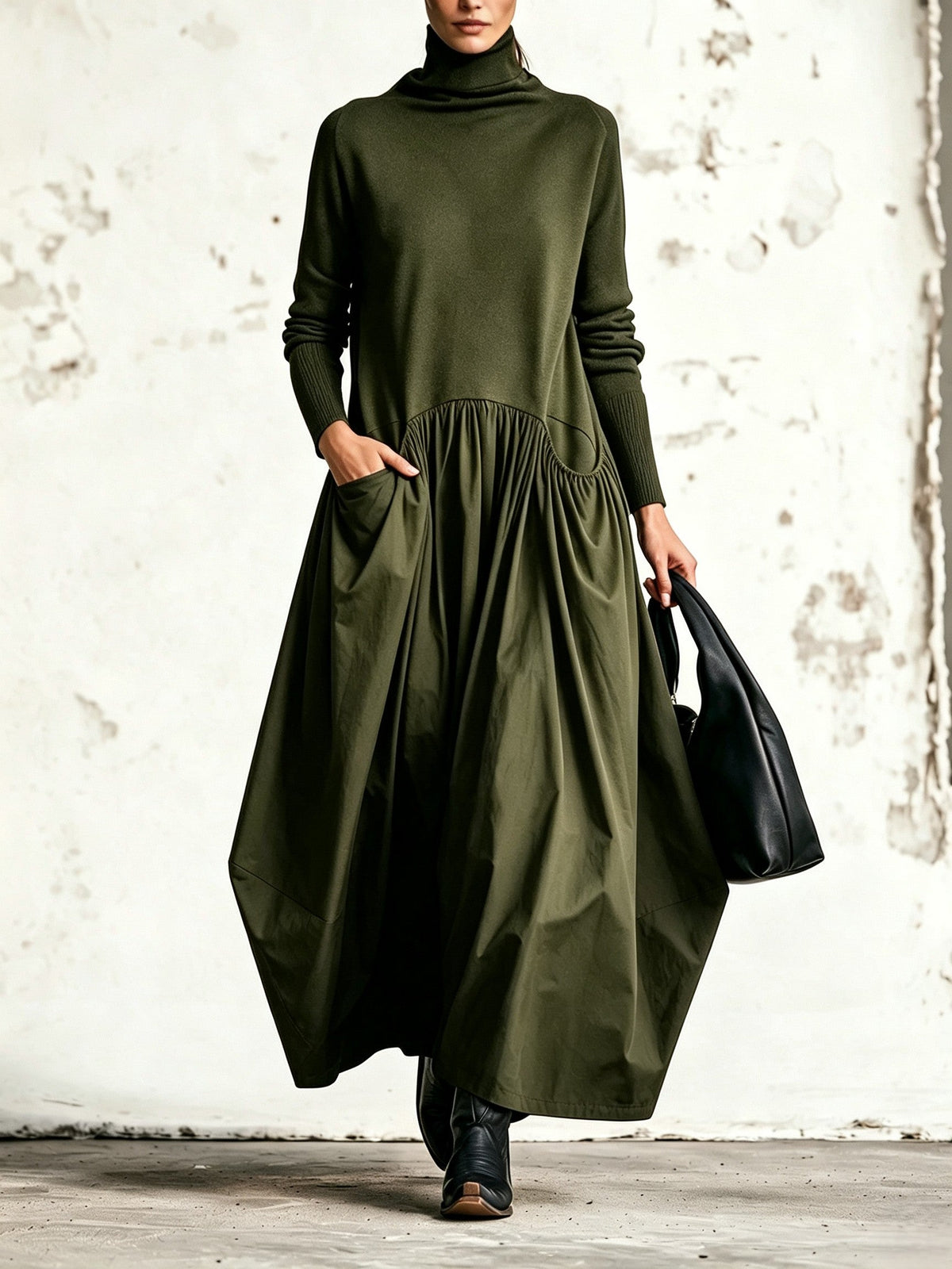 Robe maxi oversize à col montant avec poches
