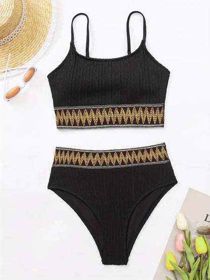 Bikini à Côtes - Haut et Slip Taille Haute