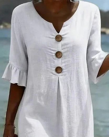 Vanesa – Robe fluide avec manches volantées et boutons