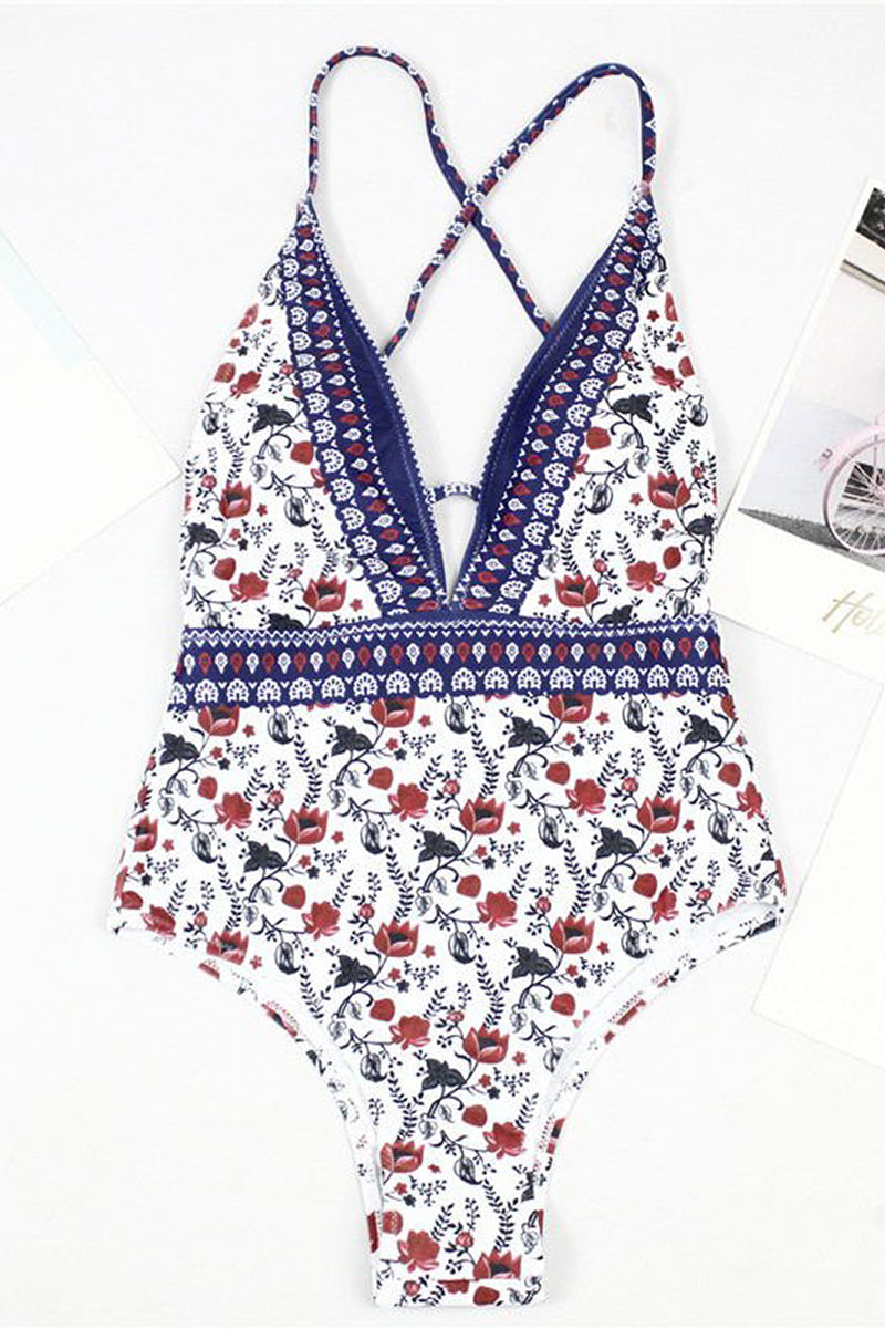 Maillot de Bain avec Imprimé Boho et Décolleté en V
