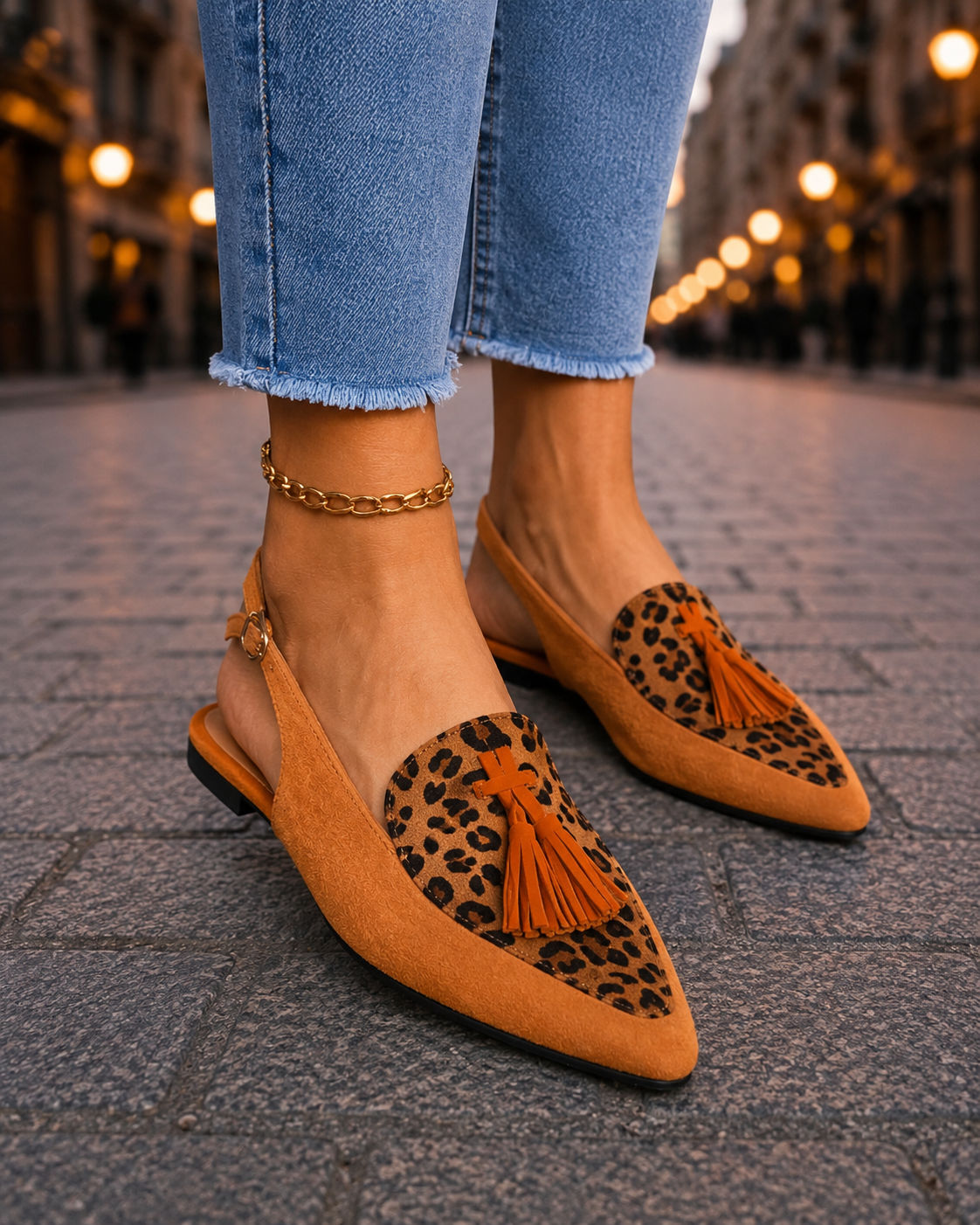 Sandales Mules Marisa à Talons Ouverts avec Franges