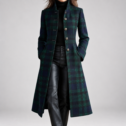 Rebecca | Manteau midi ajusté à motifs à carreaux